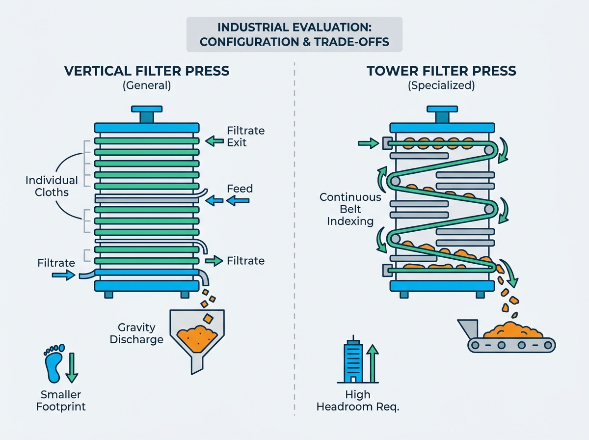 Syst&egrave;me de filtre-presse industriel en fonctionnement